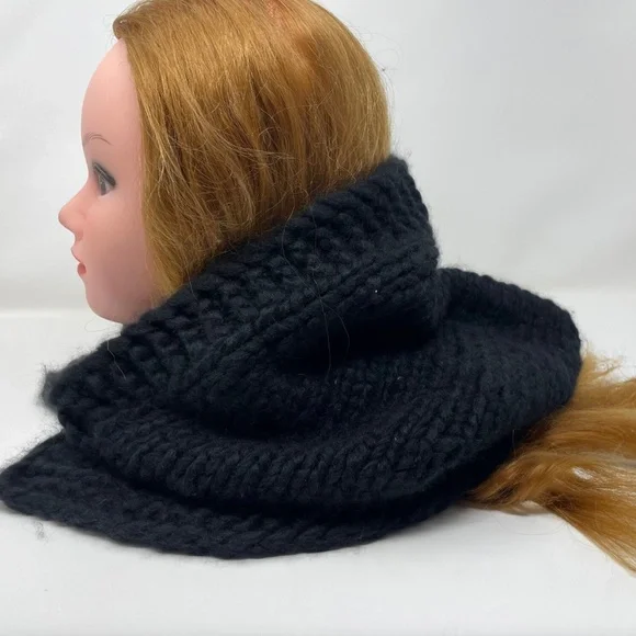 Hood Hat Women Beanie Hand Knit 100% Cashmere Black Winter Snood Beret Gift NEW Cashmere Winter Hood Hat for Women – Warm Hooded Beanie  main image 2